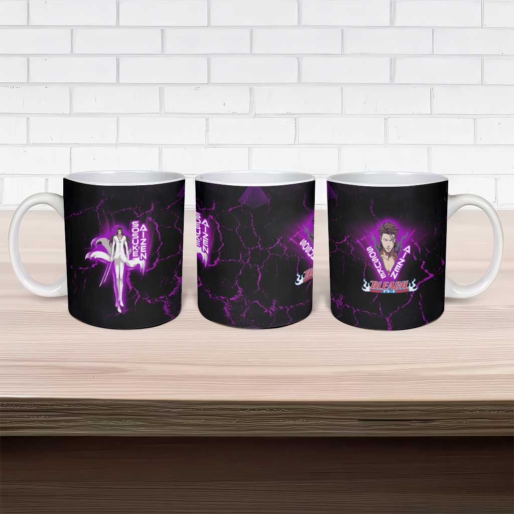 Sosuke Aizen Ceramic Mug Neon Purple Anime Energy Aura Illustration