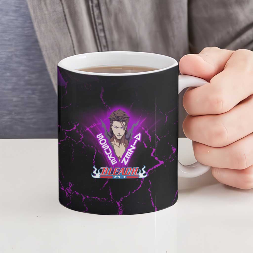 Sosuke Aizen Ceramic Mug Neon Purple Anime Energy Aura Illustration