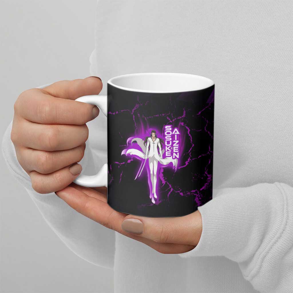 Sosuke Aizen Ceramic Mug Neon Purple Anime Energy Aura Illustration