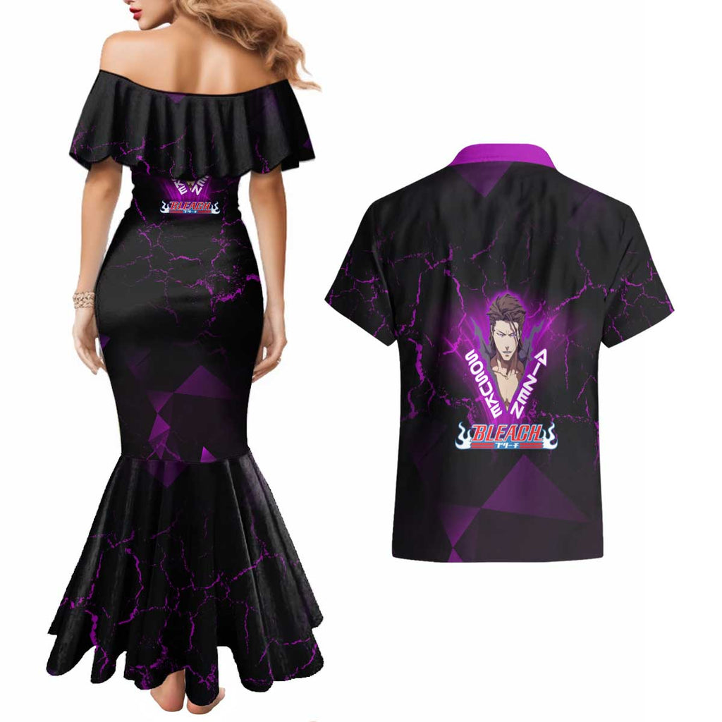 Sosuke Aizen Couples Matching Mermaid Dress and Hawaiian Shirt Neon Purple Anime Energy Aura Illustration