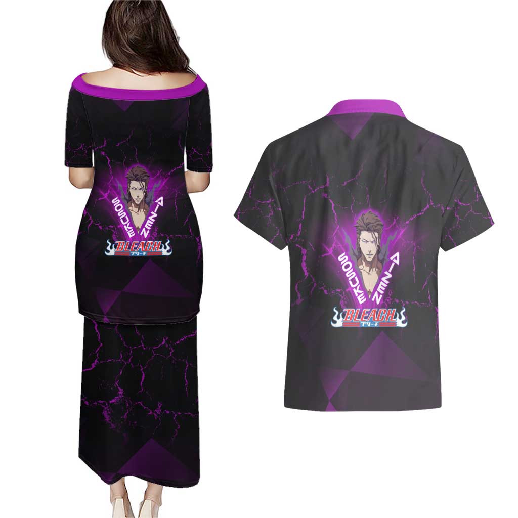 Sosuke Aizen Couples Matching Puletasi and Hawaiian Shirt Neon Purple Anime Energy Aura Illustration