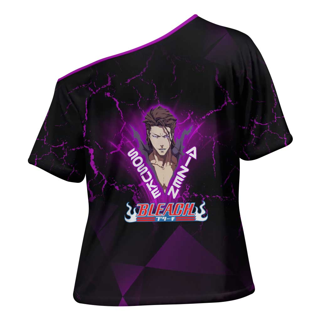 Sosuke Aizen Cross Shoulder Shirt Neon Purple Anime Energy Aura Illustration