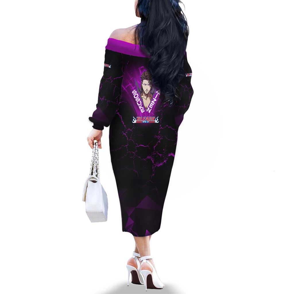 Sosuke Aizen Family Matching Off The Shoulder Long Sleeve Dress and Hawaiian Shirt Neon Purple Anime Energy Aura Illustration