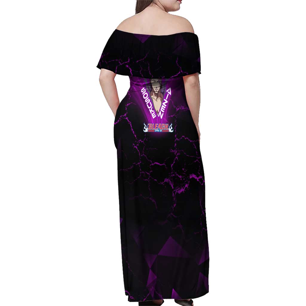 Sosuke Aizen Family Matching Off Shoulder Maxi Dress and Hawaiian Shirt Neon Purple Anime Energy Aura Illustration