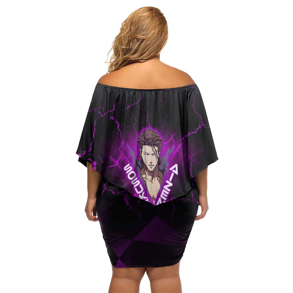 Sosuke Aizen Family Matching Off Shoulder Short Dress and Hawaiian Shirt Neon Purple Anime Energy Aura Illustration