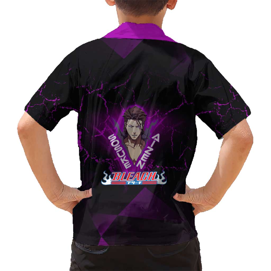 Sosuke Aizen Family Matching Tank Maxi Dress and Hawaiian Shirt Neon Purple Anime Energy Aura Illustration