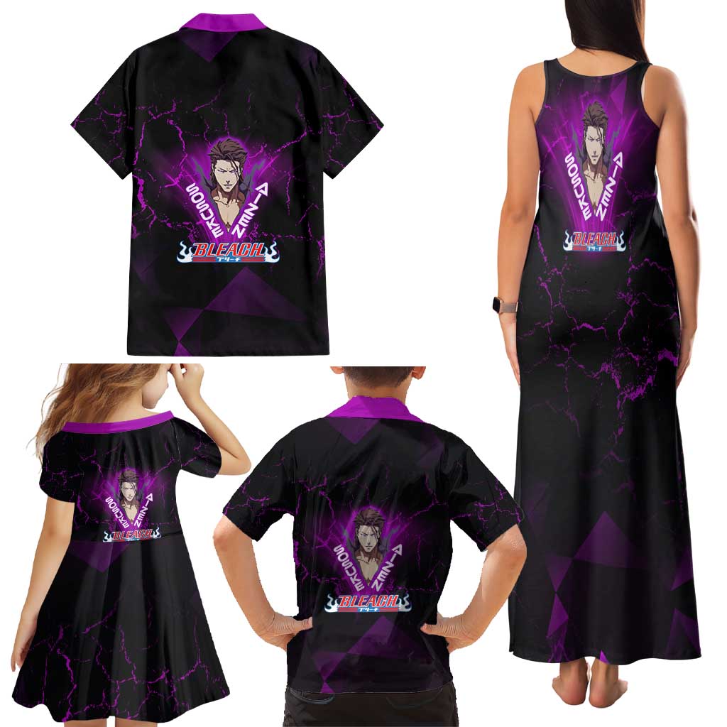 Sosuke Aizen Family Matching Tank Maxi Dress and Hawaiian Shirt Neon Purple Anime Energy Aura Illustration
