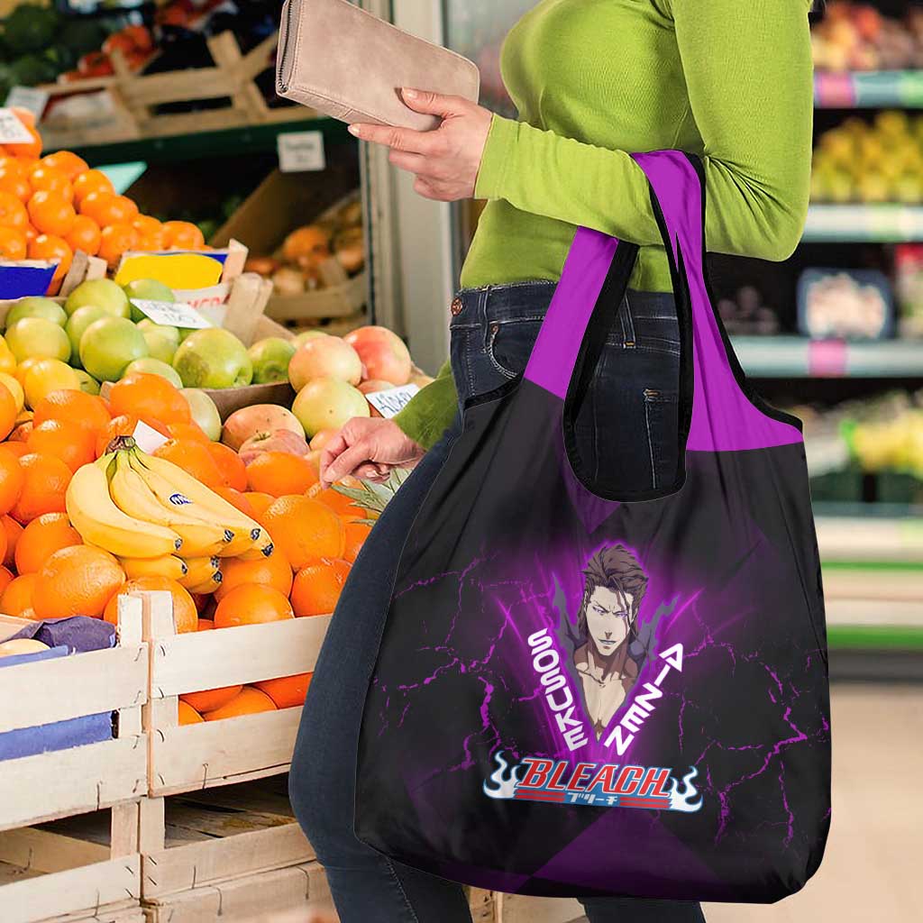 Sosuke Aizen Grocery Bag Neon Purple Anime Energy Aura Illustration