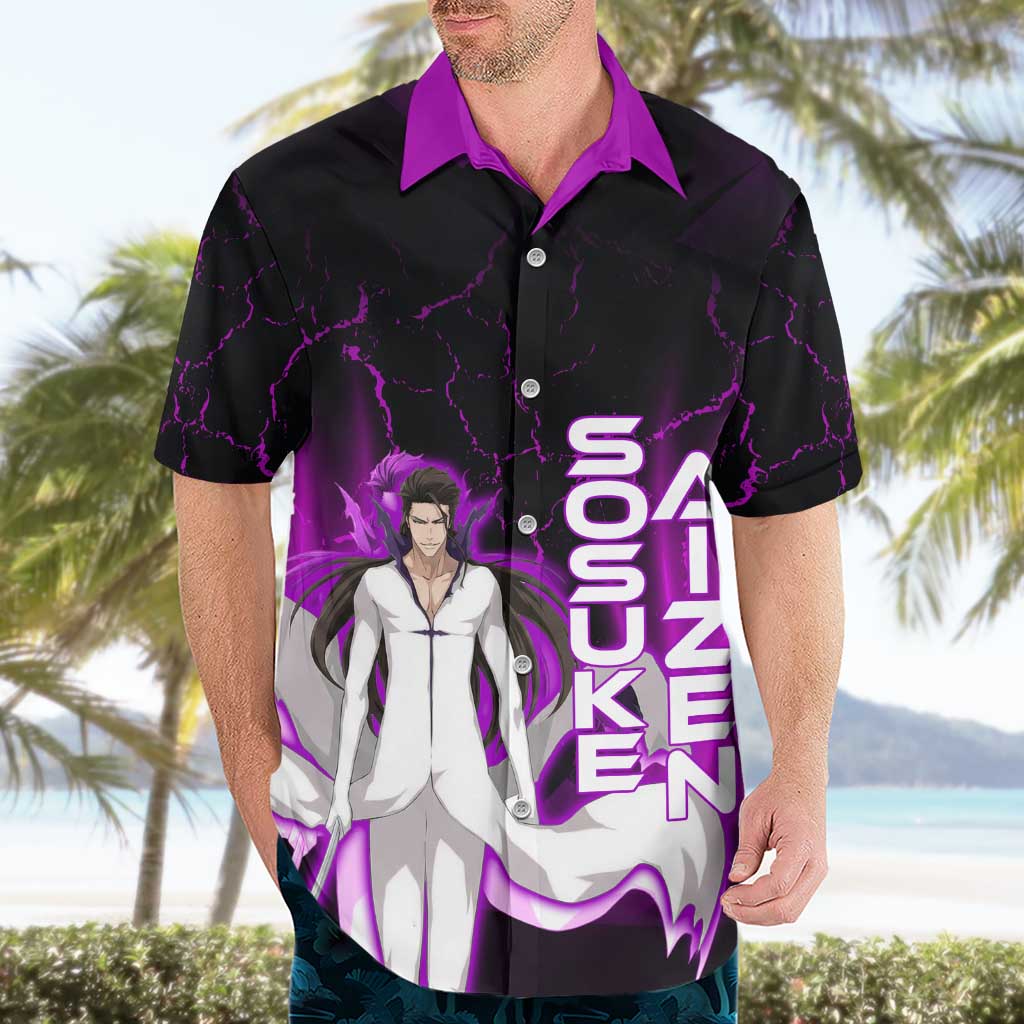 Sosuke Aizen Hawaiian Shirt Neon Purple Anime Energy Aura Illustration