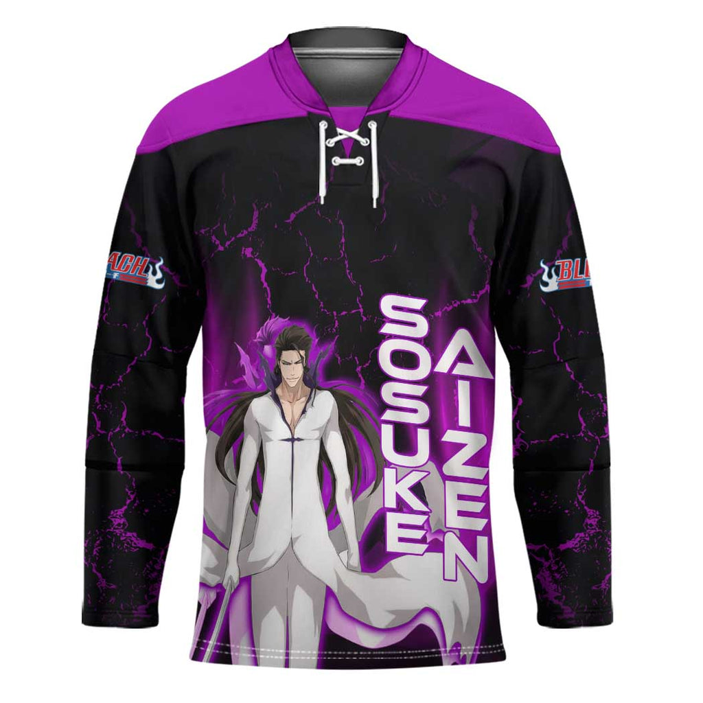 Sosuke Aizen Hockey Jersey Neon Purple Anime Energy Aura Illustration
