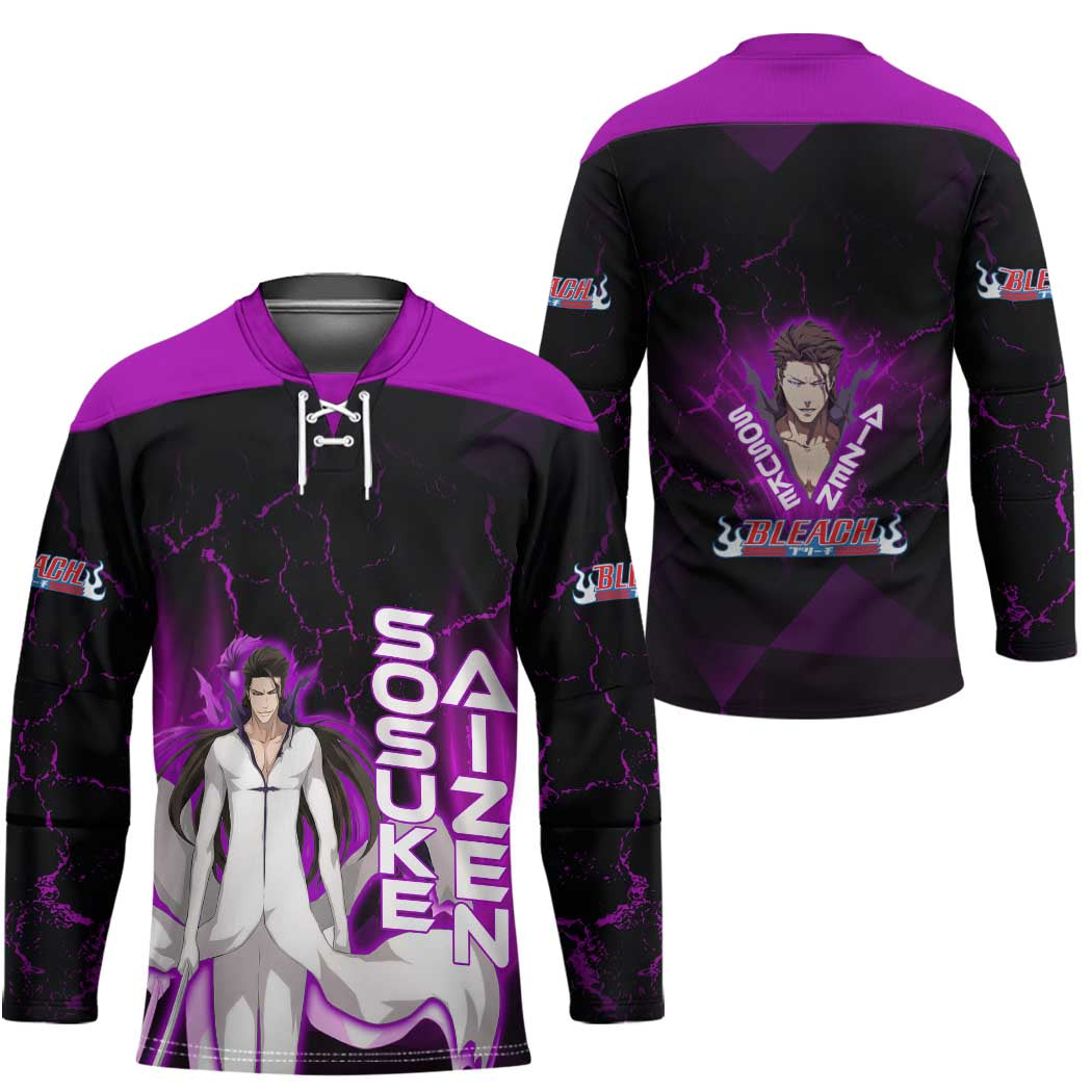 Sosuke Aizen Hockey Jersey Neon Purple Anime Energy Aura Illustration