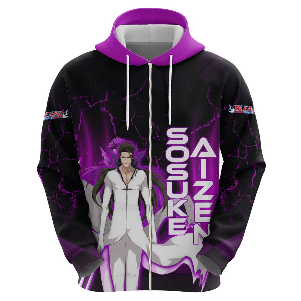 Sosuke Aizen Hoodie Neon Purple Anime Energy Aura Illustration