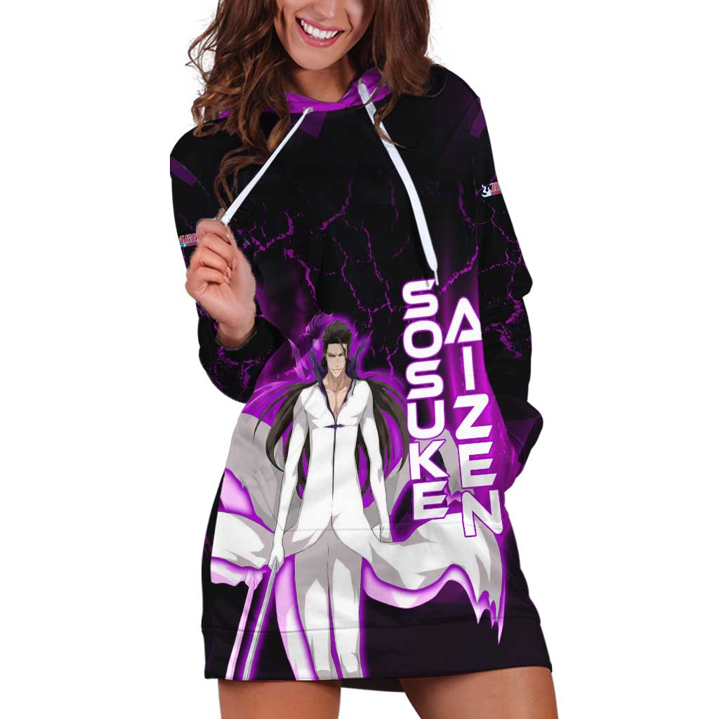 Sosuke Aizen Hoodie Dress Neon Purple Anime Energy Aura Illustration