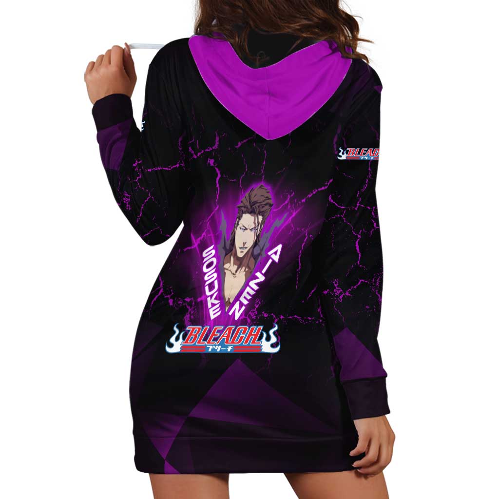 Sosuke Aizen Hoodie Dress Neon Purple Anime Energy Aura Illustration