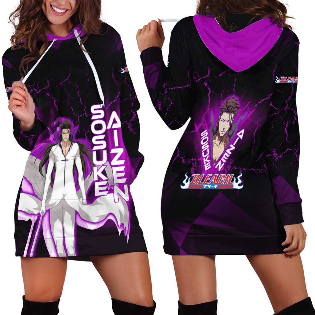 Sosuke Aizen Hoodie Dress Neon Purple Anime Energy Aura Illustration