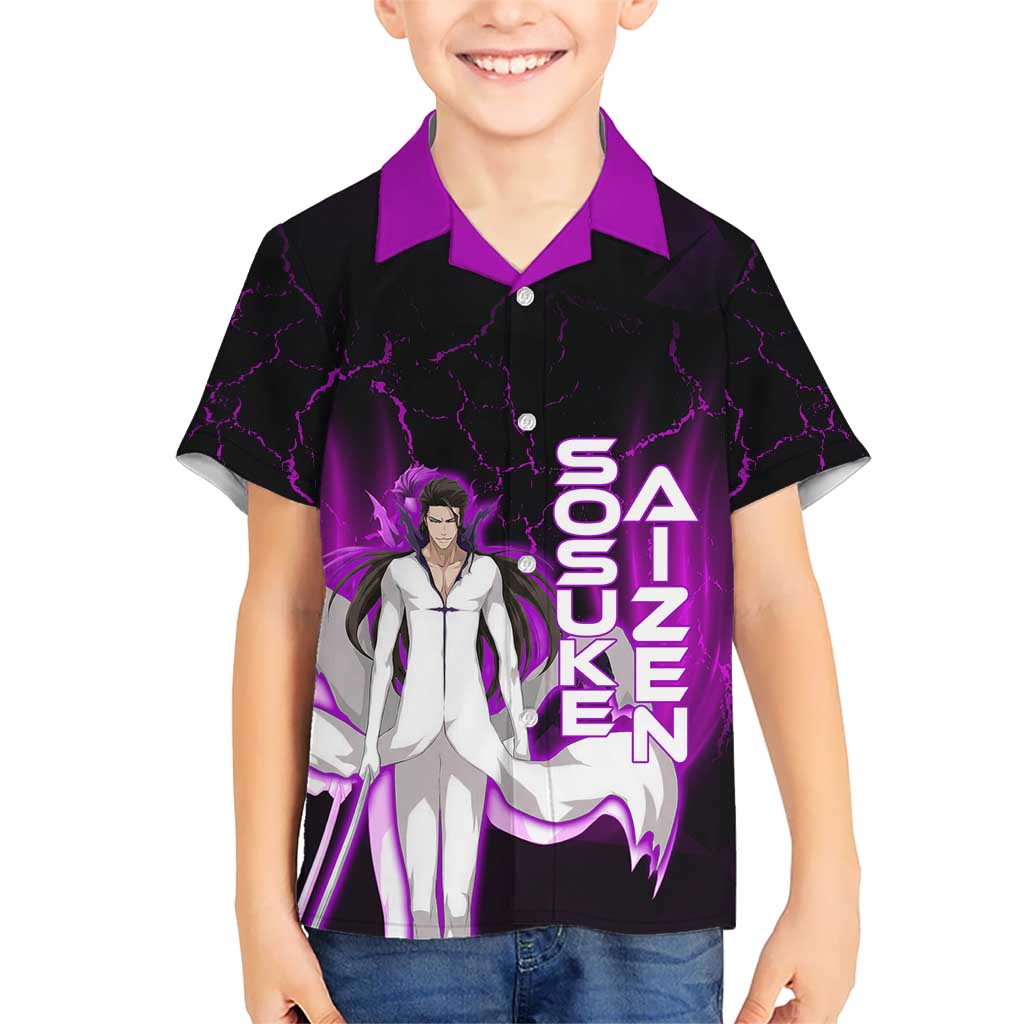 Sosuke Aizen Kid Hawaiian Shirt Neon Purple Anime Energy Aura Illustration
