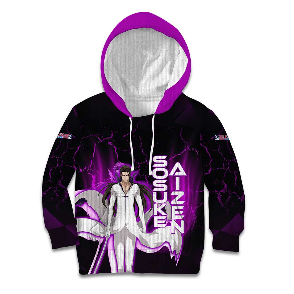 Sosuke Aizen Kid Hoodie Neon Purple Anime Energy Aura Illustration