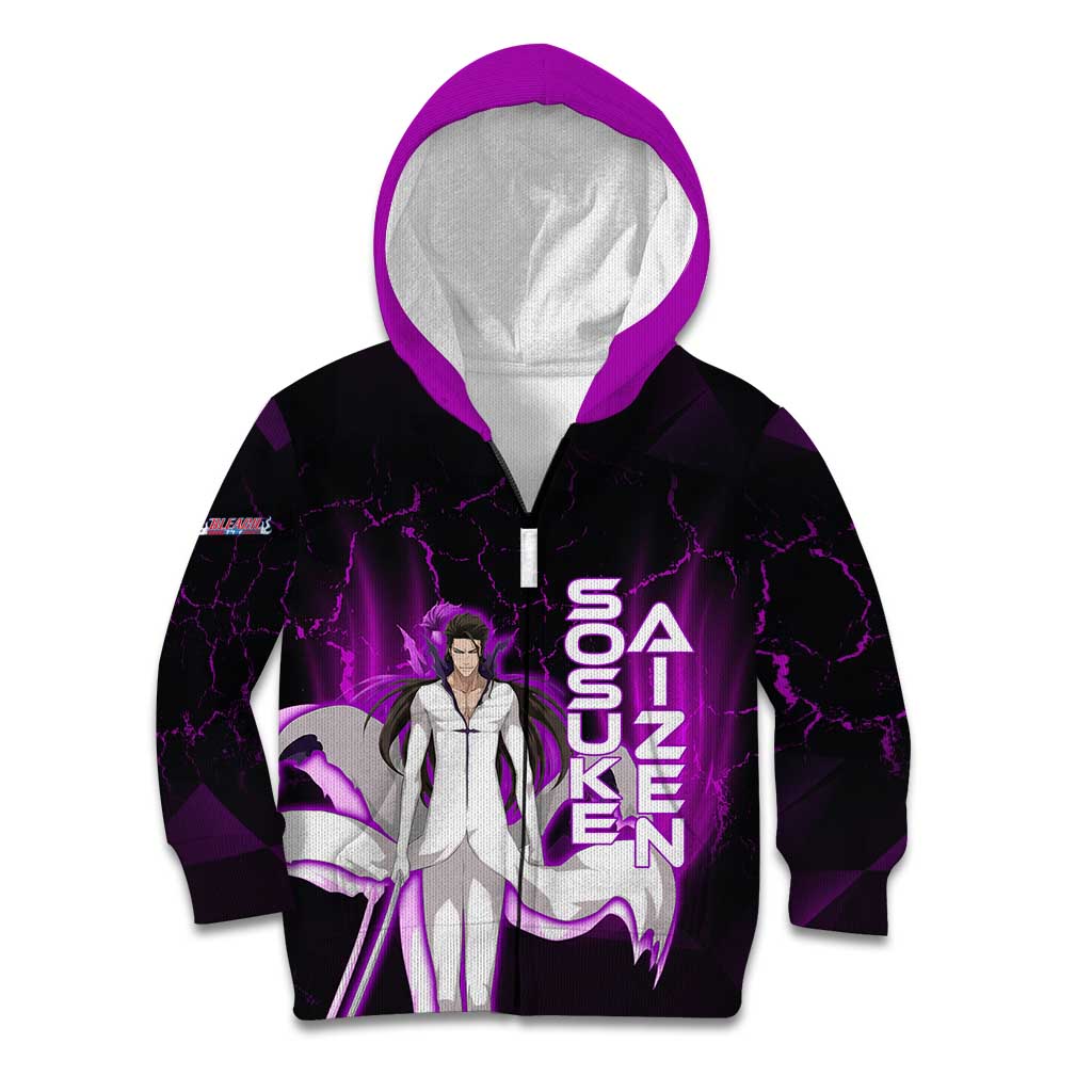 Sosuke Aizen Kid Hoodie Neon Purple Anime Energy Aura Illustration