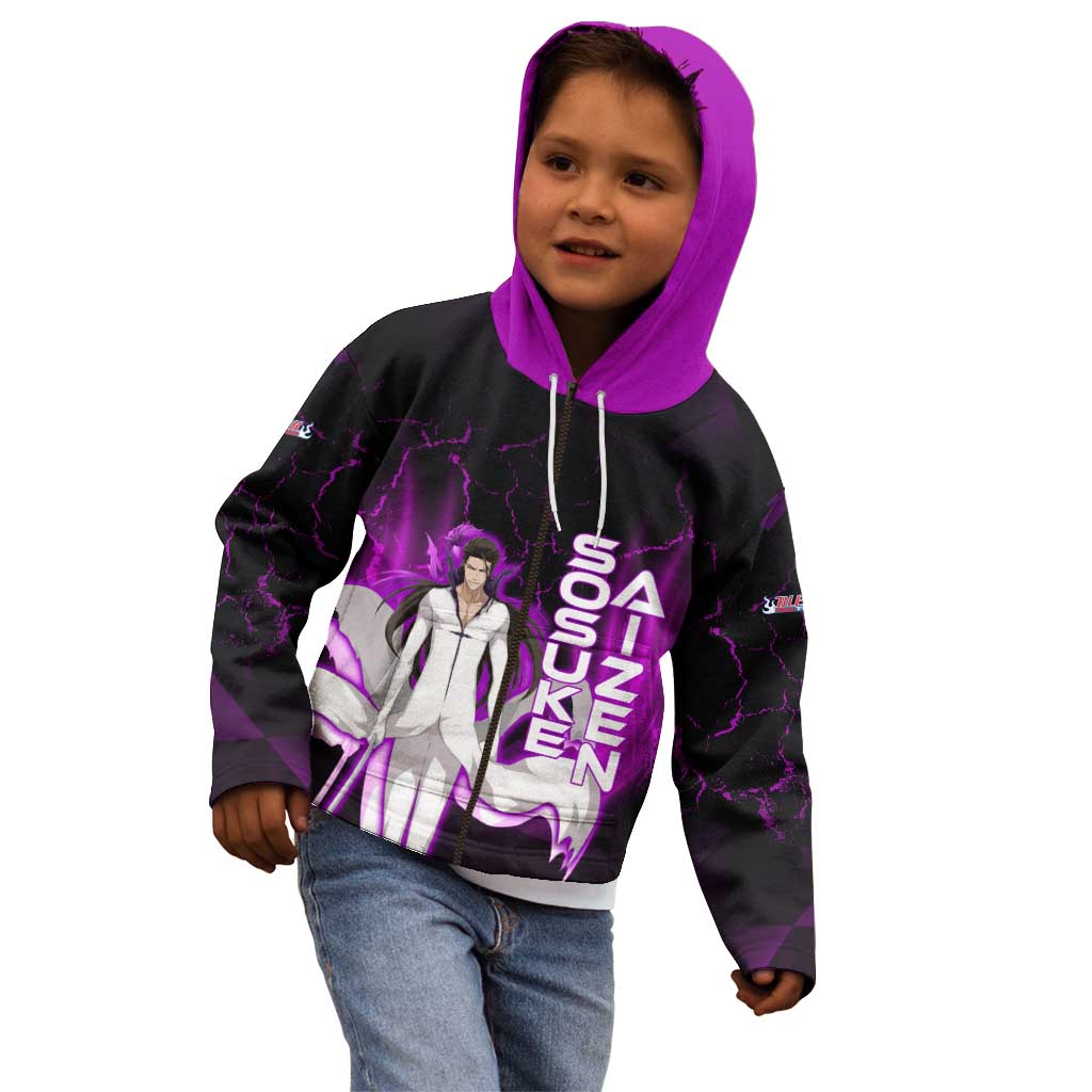Sosuke Aizen Kid Hoodie Neon Purple Anime Energy Aura Illustration