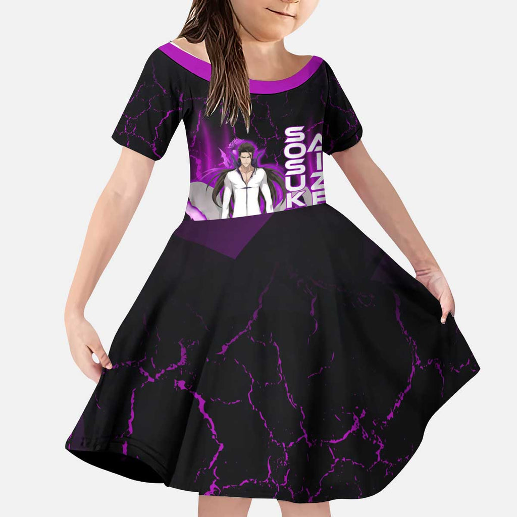 Sosuke Aizen Kid Short Sleeve Dress Neon Purple Anime Energy Aura Illustration