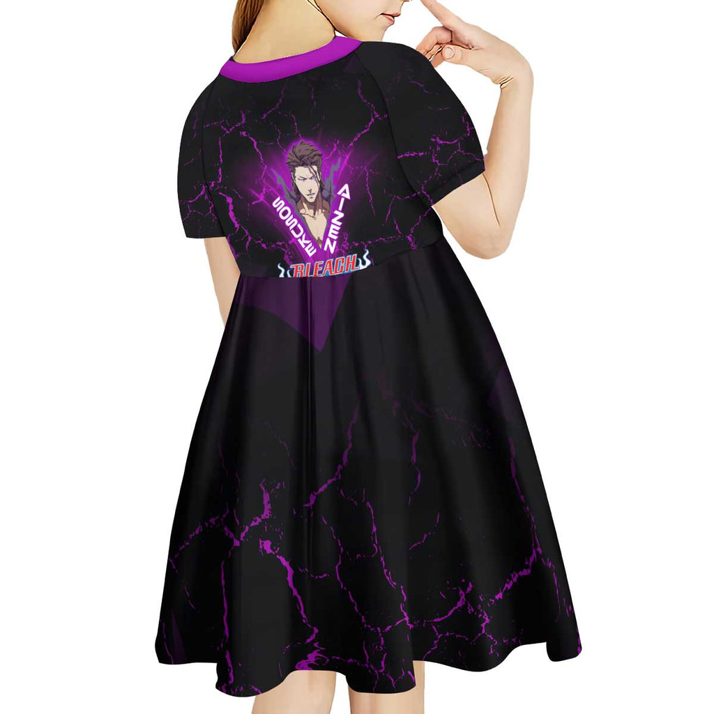 Sosuke Aizen Kid Short Sleeve Dress Neon Purple Anime Energy Aura Illustration