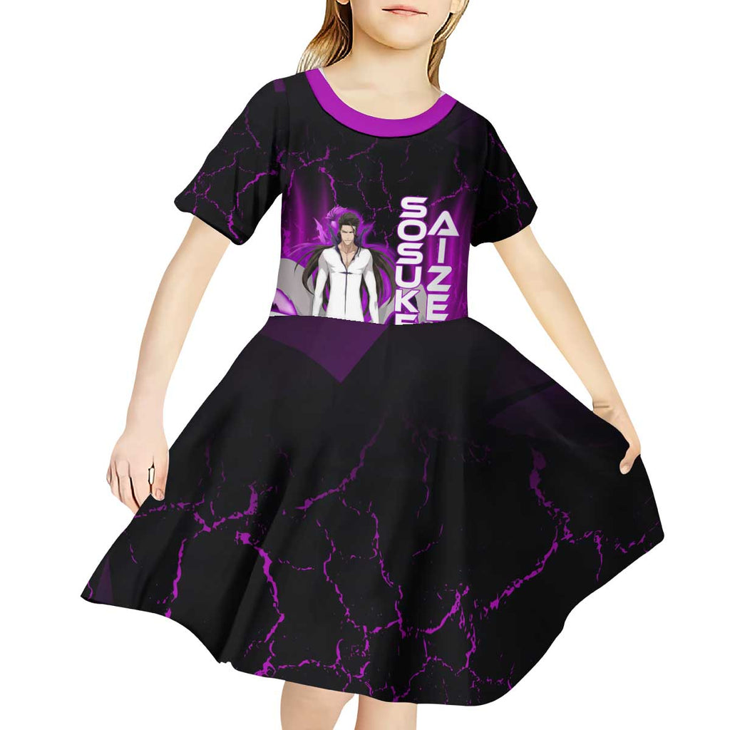 Sosuke Aizen Kid Short Sleeve Dress Neon Purple Anime Energy Aura Illustration