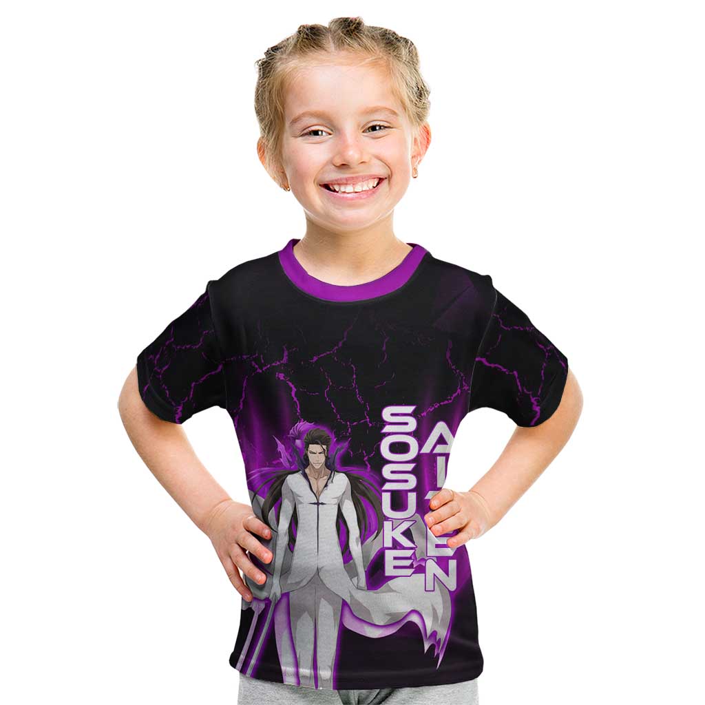 Sosuke Aizen Kid T Shirt Neon Purple Anime Energy Aura Illustration