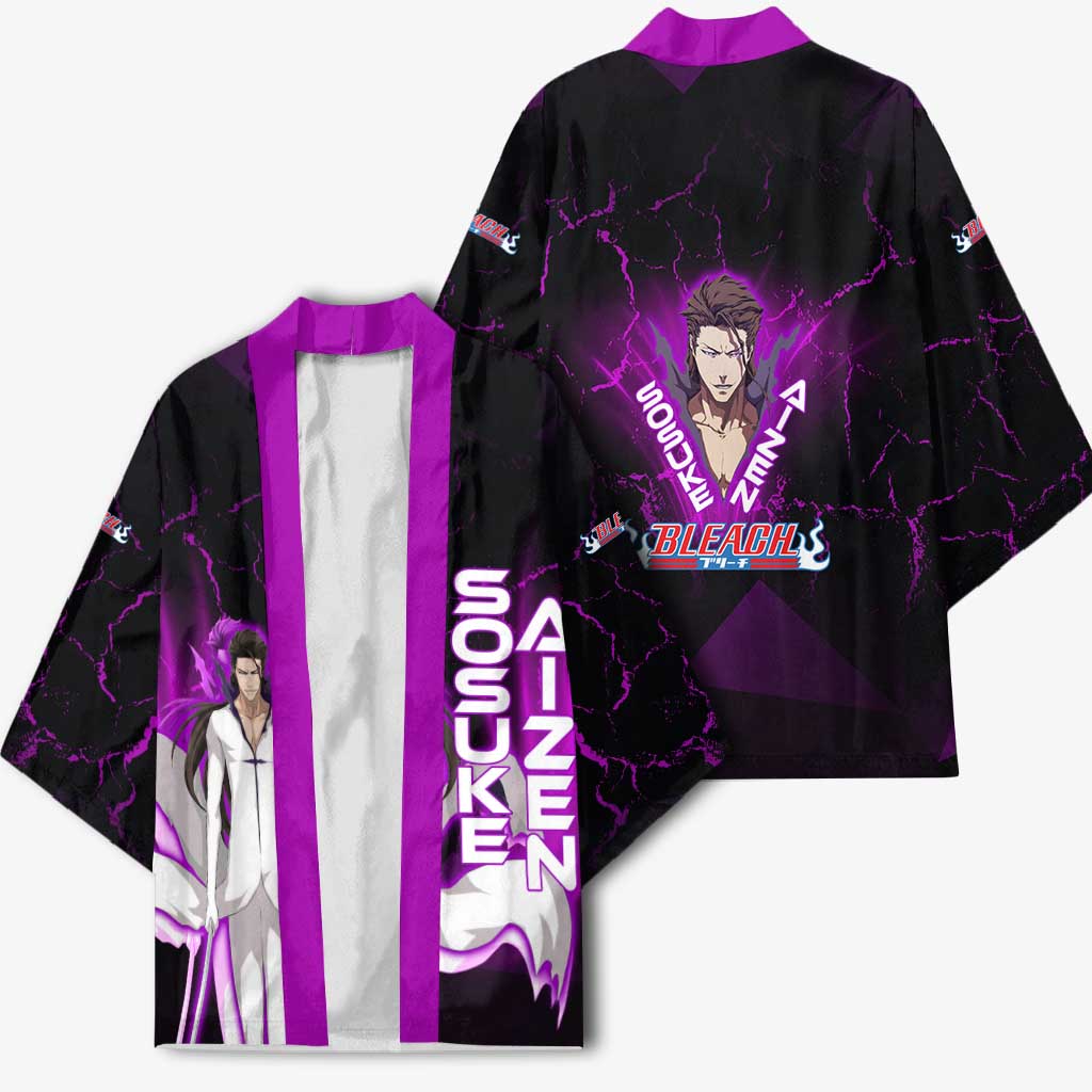 Sosuke Aizen Kimono Neon Purple Anime Energy Aura Illustration