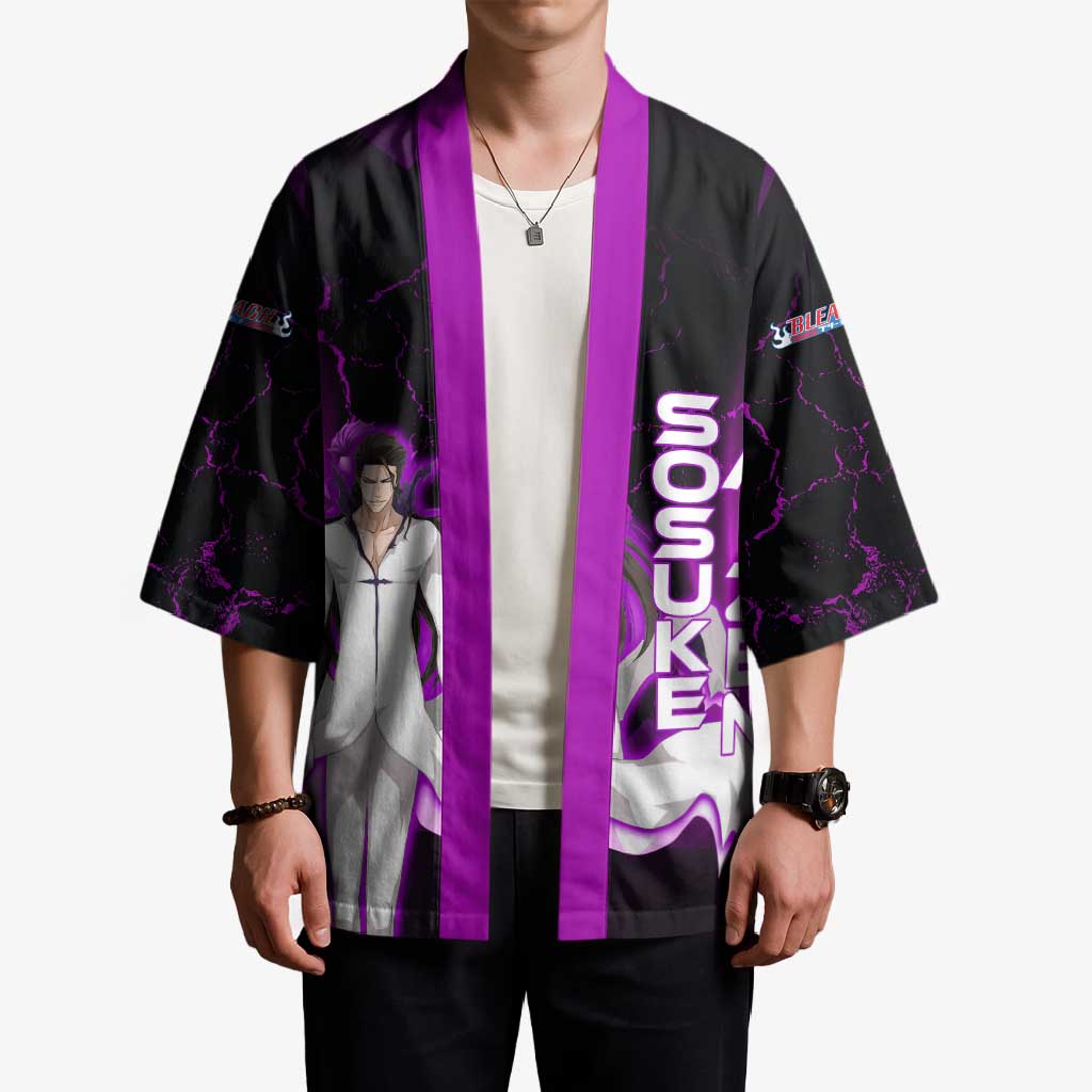 Sosuke Aizen Kimono Neon Purple Anime Energy Aura Illustration