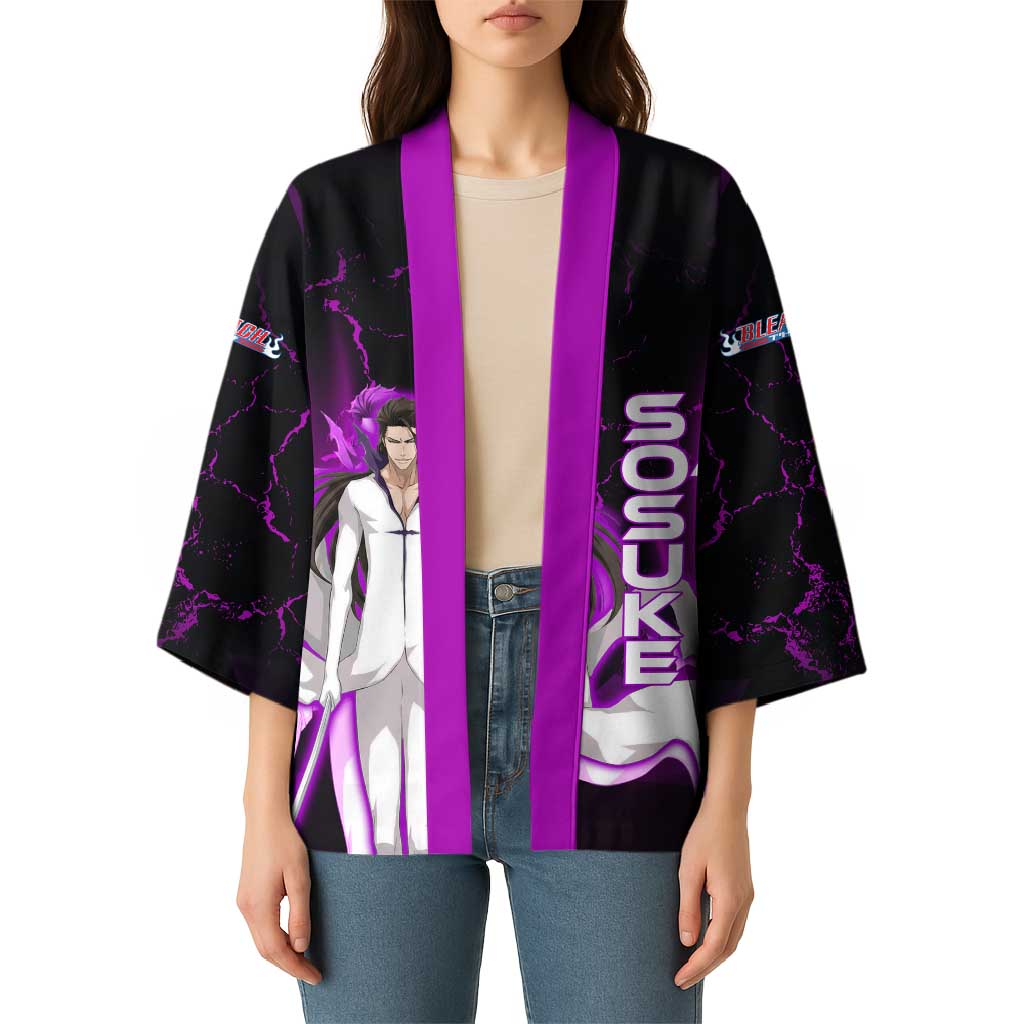 Sosuke Aizen Kimono Neon Purple Anime Energy Aura Illustration