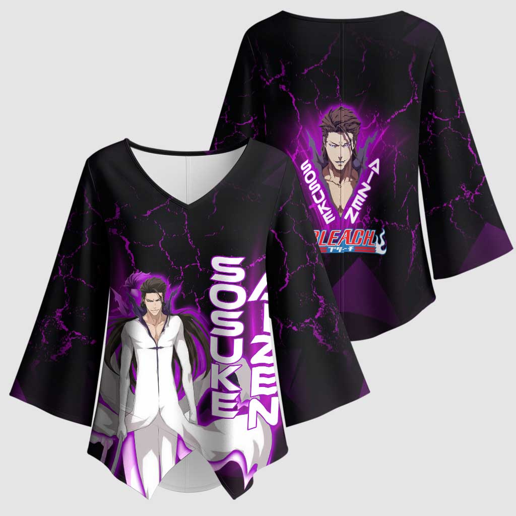 Sosuke Aizen Kimono Sleeve Blouse Neon Purple Anime Energy Aura Illustration