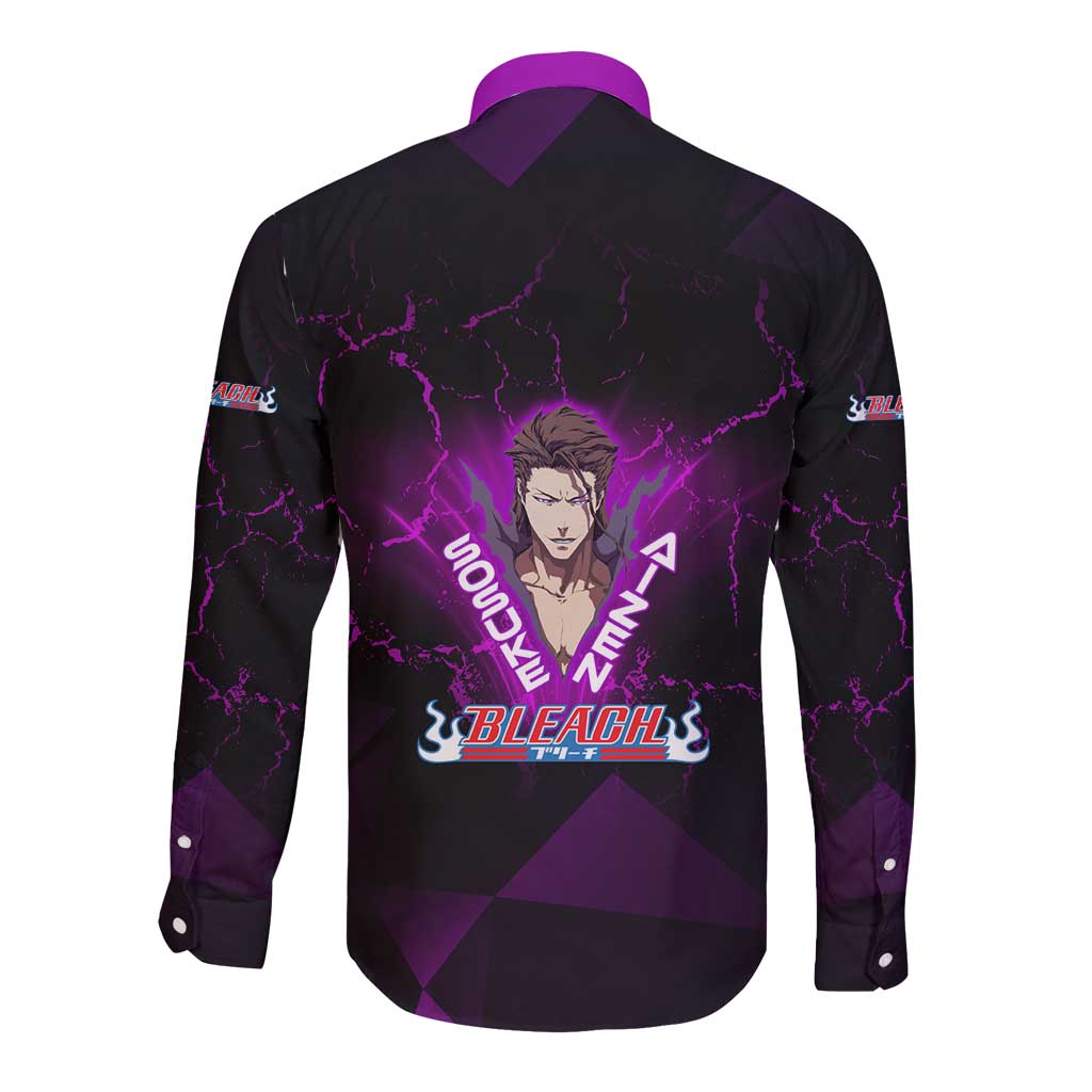 Sosuke Aizen Long Sleeve Button Shirt Neon Purple Anime Energy Aura Illustration