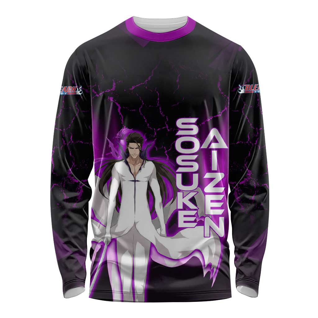 Sosuke Aizen Long Sleeve Shirt Neon Purple Anime Energy Aura Illustration
