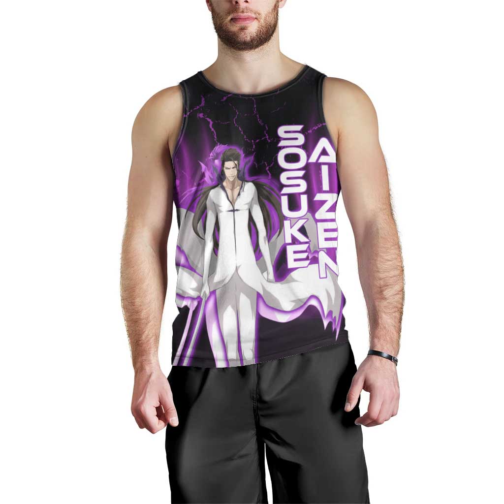 Sosuke Aizen Men Tank Top Neon Purple Anime Energy Aura Illustration