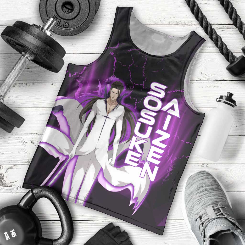 Sosuke Aizen Men Tank Top Neon Purple Anime Energy Aura Illustration