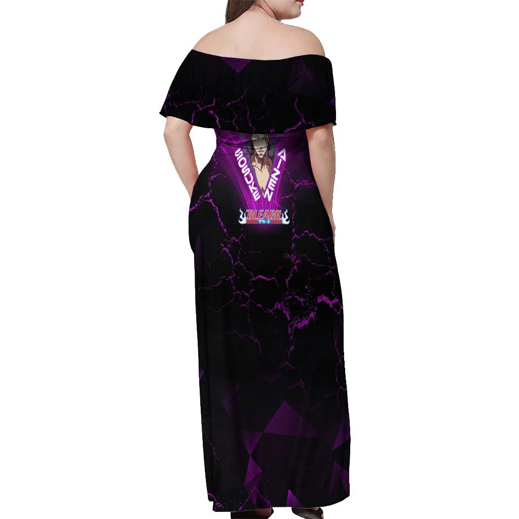 Sosuke Aizen Off Shoulder Maxi Dress Neon Purple Anime Energy Aura Illustration