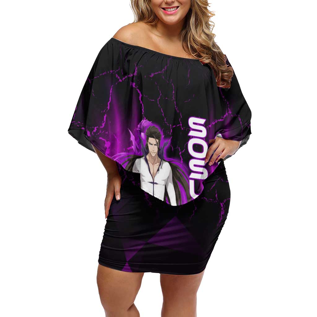 Sosuke Aizen Off Shoulder Short Dress Neon Purple Anime Energy Aura Illustration