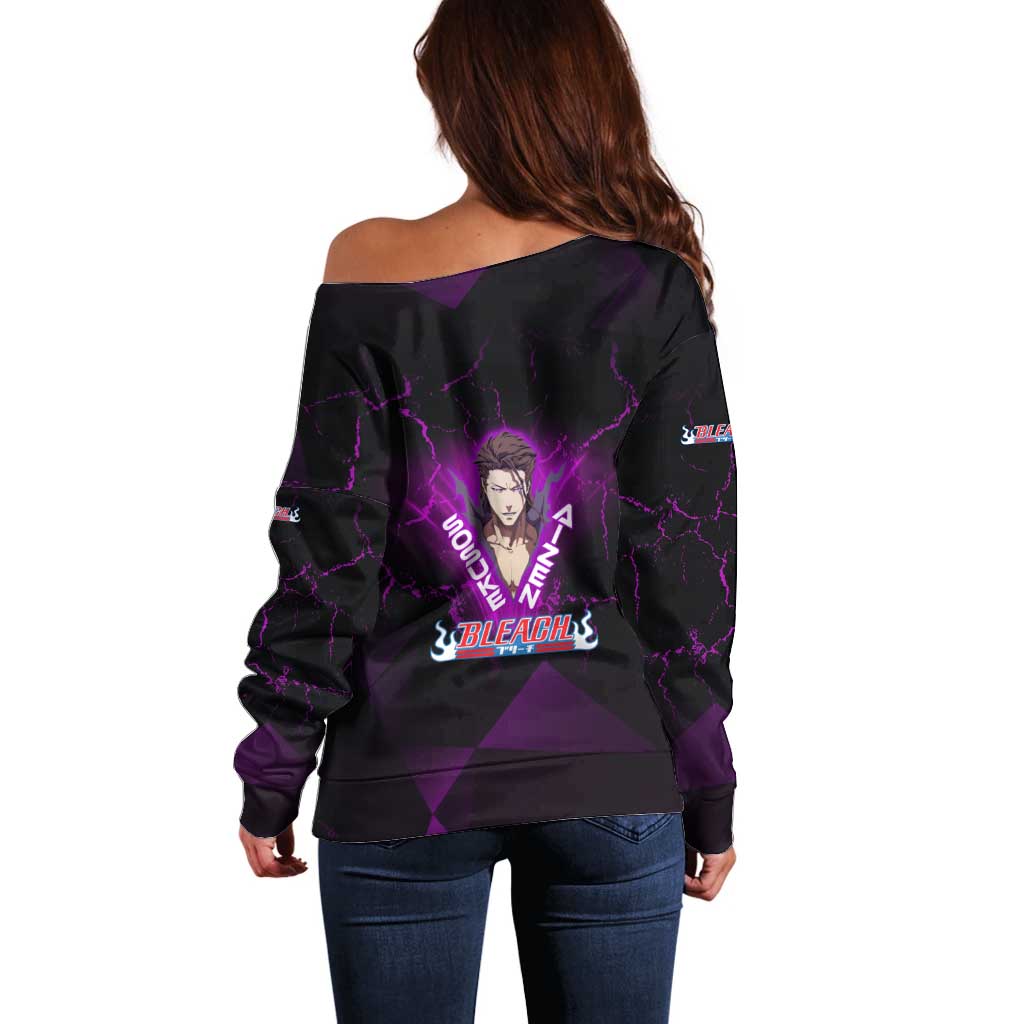 Sosuke Aizen Off Shoulder Sweater Neon Purple Anime Energy Aura Illustration