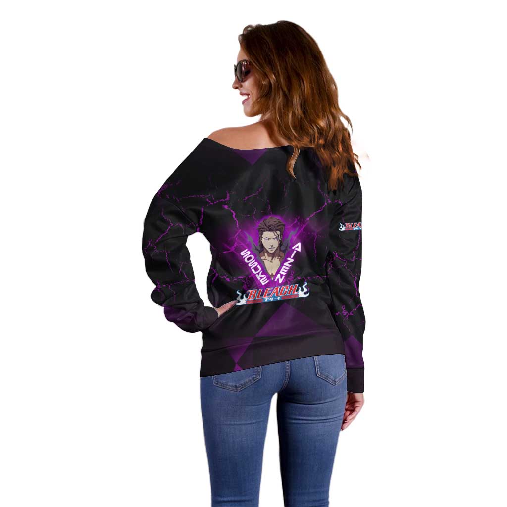 Sosuke Aizen Off Shoulder Sweater Neon Purple Anime Energy Aura Illustration