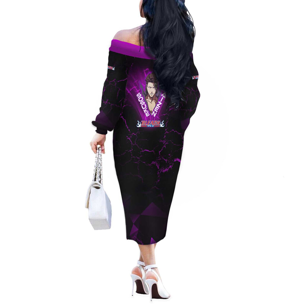 Sosuke Aizen Off The Shoulder Long Sleeve Dress Neon Purple Anime Energy Aura Illustration