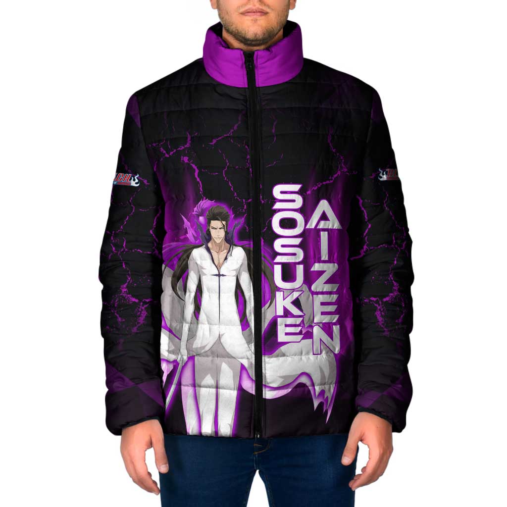 Sosuke Aizen Padded Jacket Neon Purple Anime Energy Aura Illustration