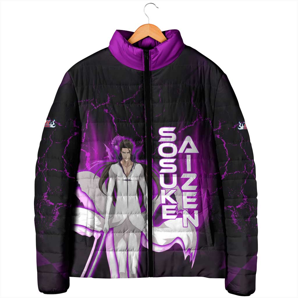 Sosuke Aizen Padded Jacket Neon Purple Anime Energy Aura Illustration