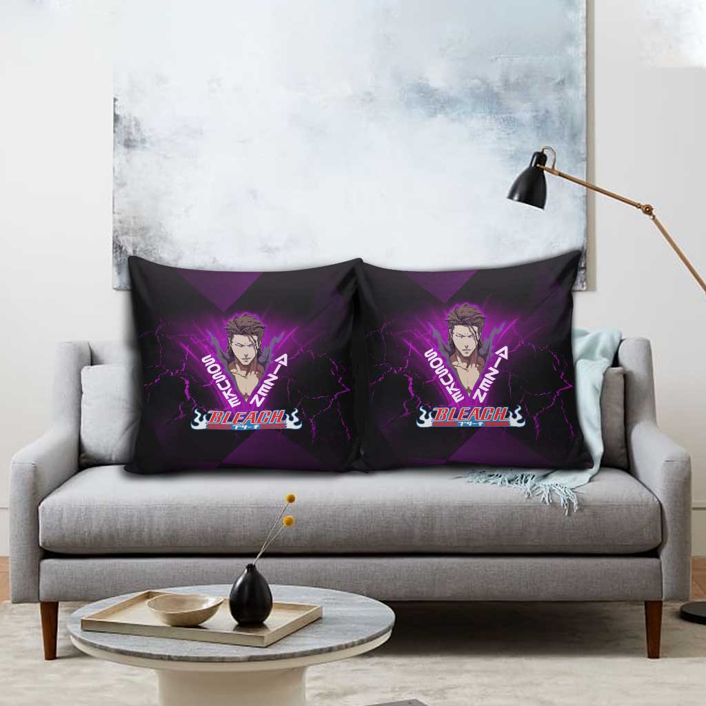 Sosuke Aizen Pillow Cover Neon Purple Anime Energy Aura Illustration