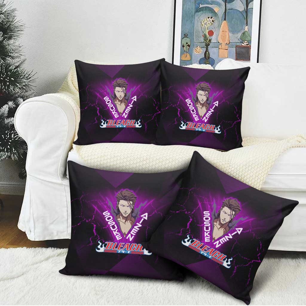 Sosuke Aizen Pillow Cover Neon Purple Anime Energy Aura Illustration
