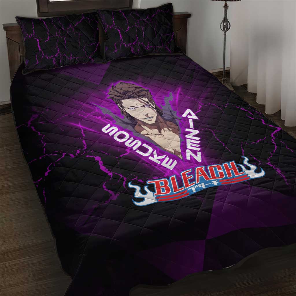 Sosuke Aizen Quilt Bed Set Neon Purple Anime Energy Aura Illustration
