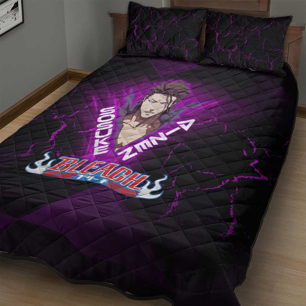 Sosuke Aizen Quilt Bed Set Neon Purple Anime Energy Aura Illustration