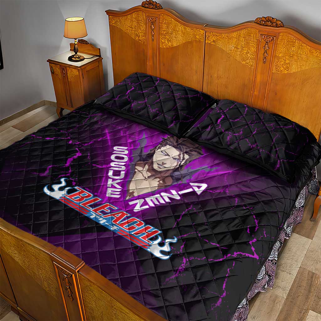 Sosuke Aizen Quilt Bed Set Neon Purple Anime Energy Aura Illustration