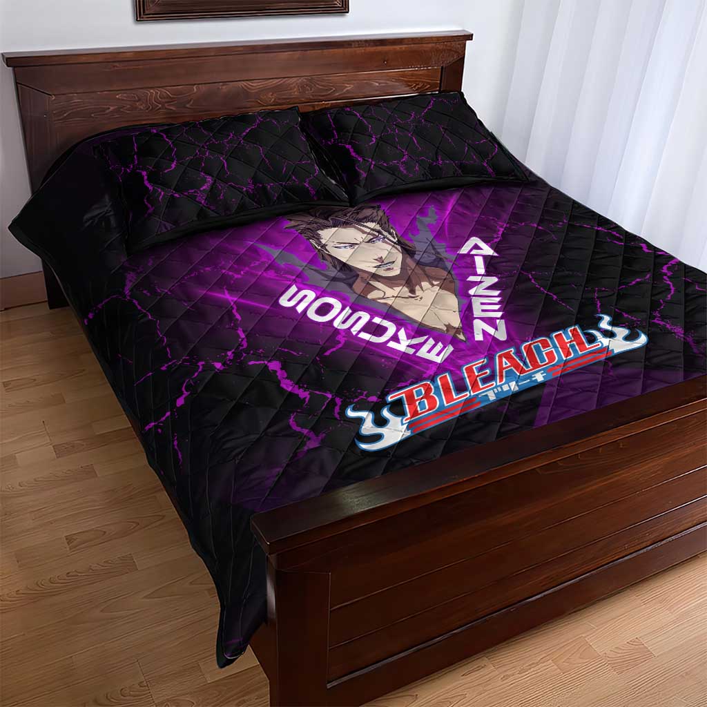 Sosuke Aizen Quilt Bed Set Neon Purple Anime Energy Aura Illustration