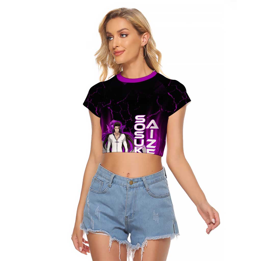 Sosuke Aizen Raglan Cropped T Shirt Neon Purple Anime Energy Aura Illustration