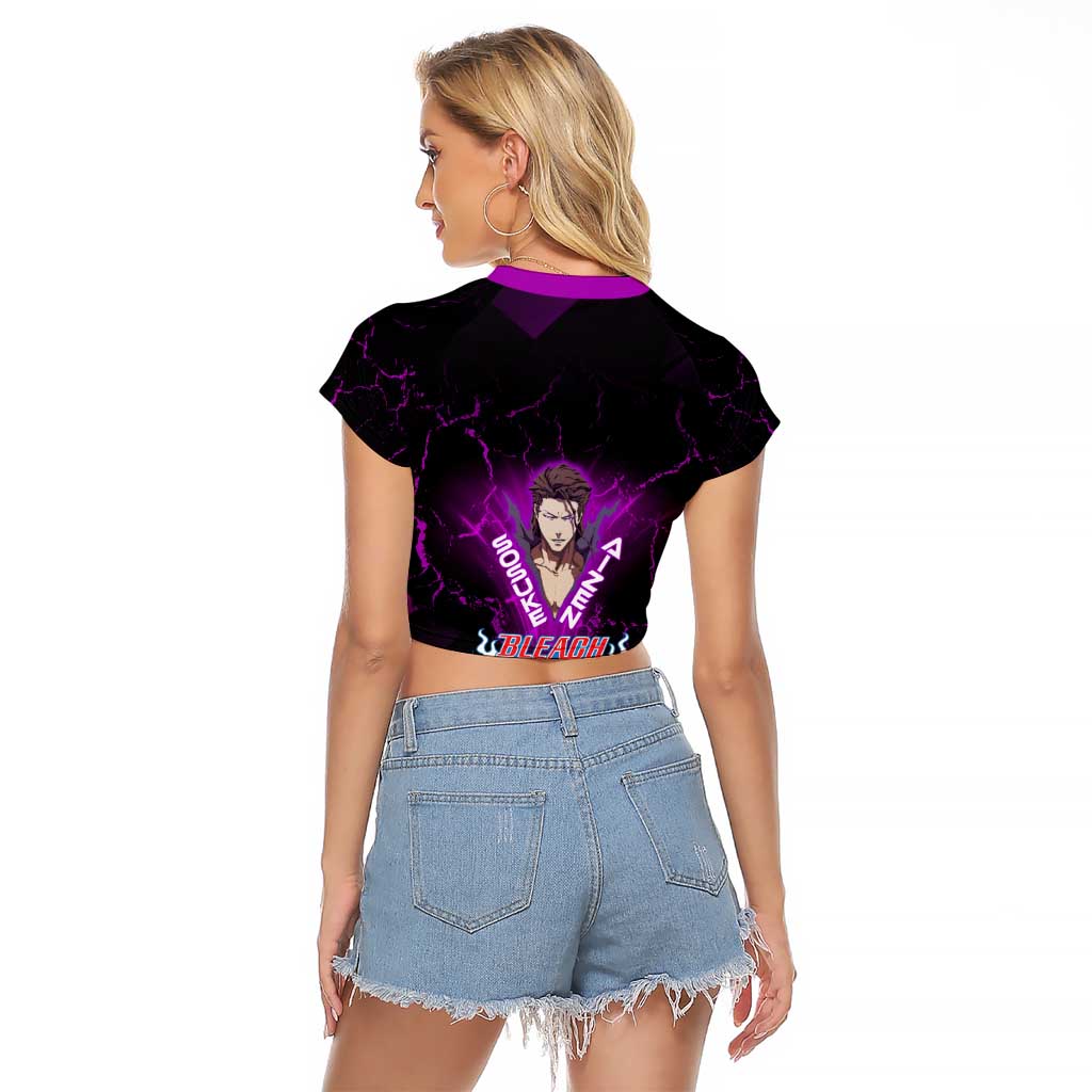 Sosuke Aizen Raglan Cropped T Shirt Neon Purple Anime Energy Aura Illustration
